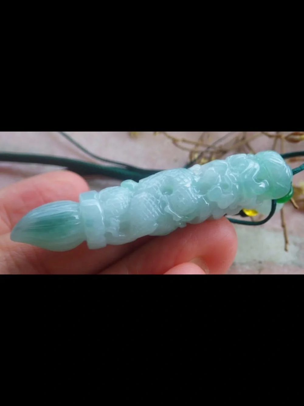 Hand-Carved Light Green Jade jadeite success Dragon pen Pendant certificate